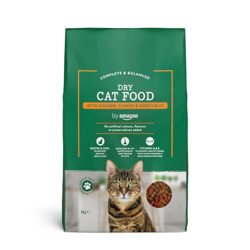 by Amazon - Alimento secco completo per gatti adulti con pollo, tacchino e verdure, 1 confezione da 3 kg