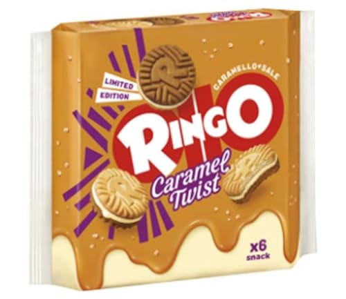 Pavesi Ringo Caramel Twist, Biscotti Farciti con Crema al Gusto Caramello Salato, 165g