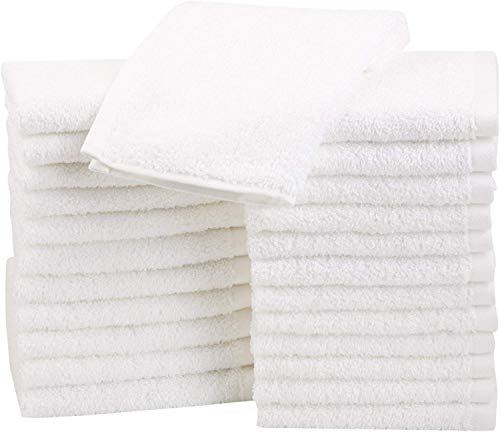 Amazon Basics - Asciugamani in cotone, confezione da 24, Bianco