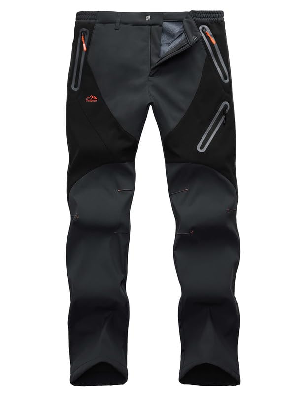 Mens Snow Ski Impermeabile Softshell Pantaloni Snowboard Outdoor Hiking Fleece Foderato Zip Bottom Leg-Dark Grey+Black-2XL
