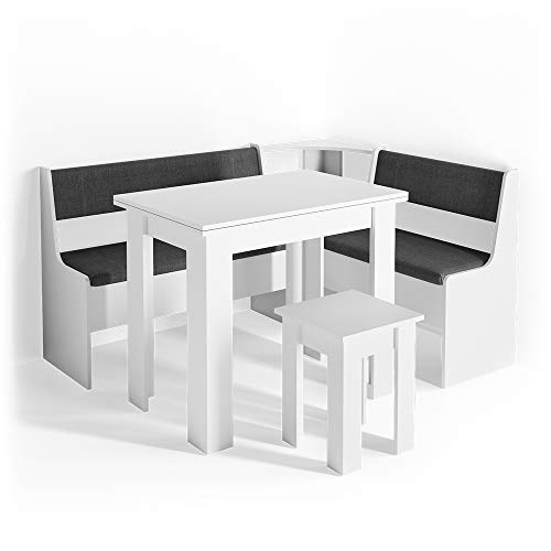 Vicco Gruppo panca ad angolo Roman, Bianco/Antracite, 150 x 120 cm con tavolo