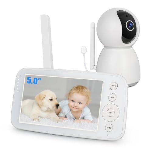 Yicty 5' Baby Monitor con Fotocamera 1080P e Audio Schermo LCD IPS HD 720P Nessun WiFi Nessuna App Pan-Tilt-Zoom Conversazione Bidirezionale Visione Notturna Talkback Bidirezionale 10 Ninne Nanne