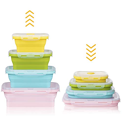 ZWOOS Scatola per il pranzo pieghevole in silicone 4 pezzi contenitori alimentari in silicone supporto pieghevole contenitori per alimenti per forno a microonde e riflettori (quattro colori)