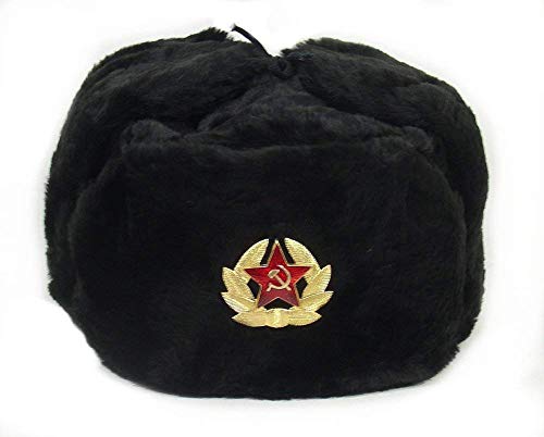 Russian Soviet Army pelliccia militare Cosacco Ushanka cappello (nero, 57(m)