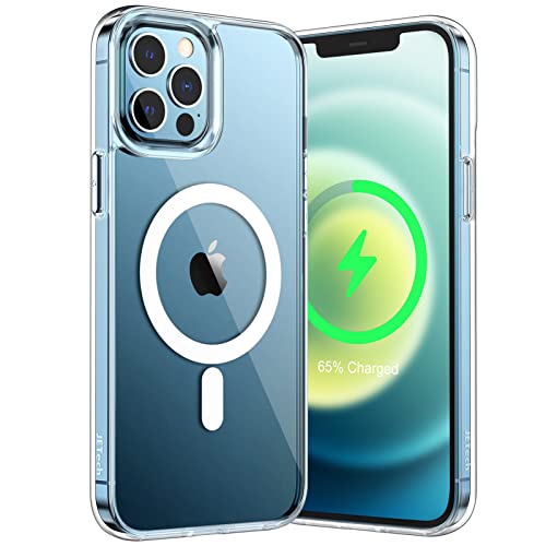 JETech Cover Magnetica per iPhone 12 Pro Max 6,7 Pollici Compatibile con Ricarica Wireless MagSafe, Telefono Custodia Paraurti Antiurto, Retro Antigraffio Trasparente (Trasparente)