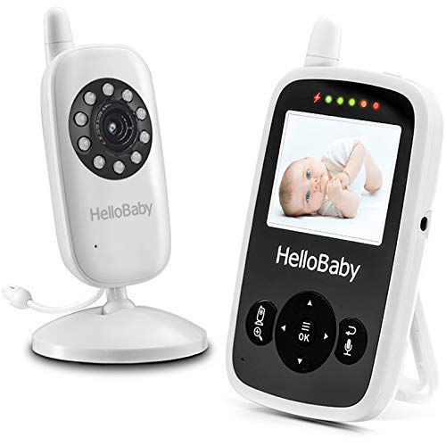HelloBaby HB24 Baby Monitor Video Wireless con Fotocamera Digitale, Videocamera schermo da 2.4 '', Monitoraggio Della Temperatura Visione Notturna Sistema Talkback a 2 vie, Bianco