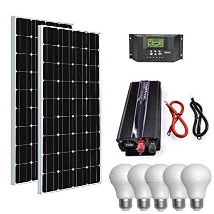 Kit Fotovoltaico 2 KW Pwm Inverter 2000W Pannello Solare 200W regolatore 30 amp 5 lampadine 6 WATT