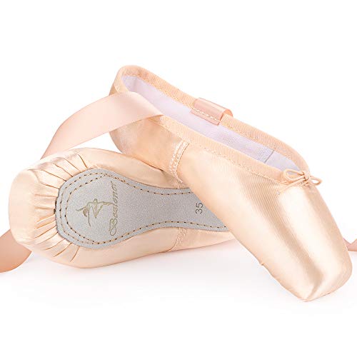 Scarpe da Danza Punta Morbido Classica Scarpette da Balletto Pointe Rosa con Nastro e Puntali per Donna e Ragazza 37 EU