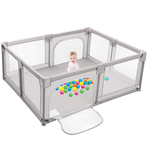 COSTWAY Box per Bambini Centro Attività Portatile per Neonati, Rete Traspirante, 190 x 150 x 70cm (Grigio)