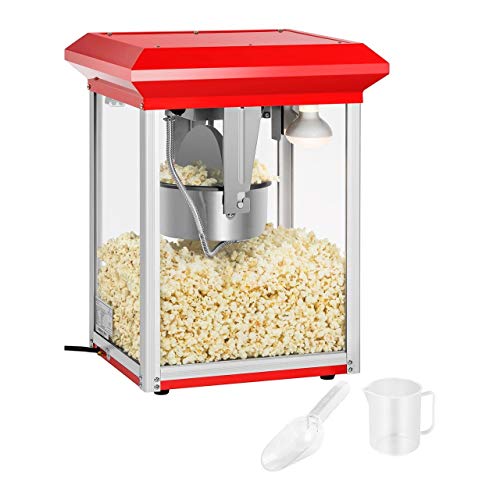 Royal Catering RCPR-1325 Macchina per Popcorn Professionale Popcorn Maker (1300 W, ca. 3 kg/h, Rivestimento in Teflon, 37,5 x 45,6 x 59 cm) Rossa