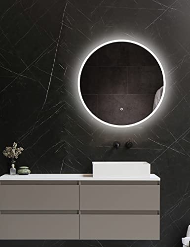 ApeJoy rotondo 60 cm specchio da bagno a LED, specchio da bagno con illuminazione, luce bianca fredda, con interruttore touch, risparmio energetico (rotondo 60 cm) AJ01