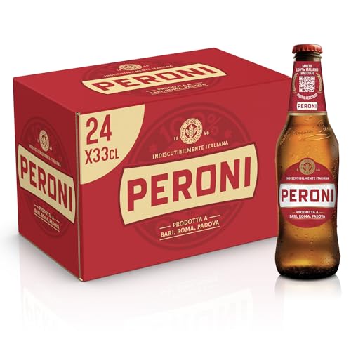 Peroni Birra 175 Anniversario, Cassa Birra con 24 Birre in Bottiglia da 33 cl, 7.92 L, Birra Lager con Malto 100% Italiano dal Gusto Moderatamente Amaro, Gradazione Alcolica 4.7% Vol