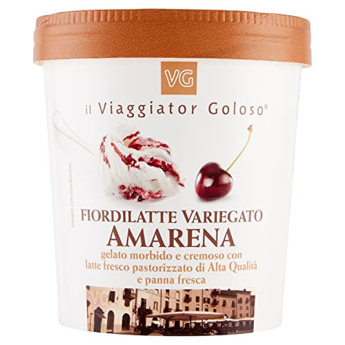 il Viaggiator Goloso Gelato Fiordilatte Variegato Amarena, 425g (Surgelato)