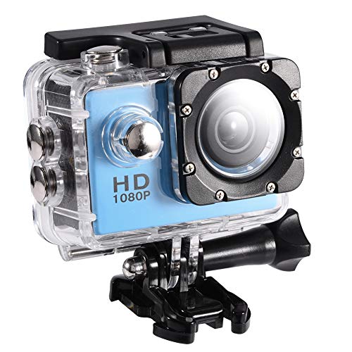 Tosuny Mini macchina fotografica sportiva DV, Macchina fotografica d'azione esterna impermeabile Videocamera HD 1080P, Schermo ad alta definizione da 2 pollici, Ideale per attività all'aperto(blu)