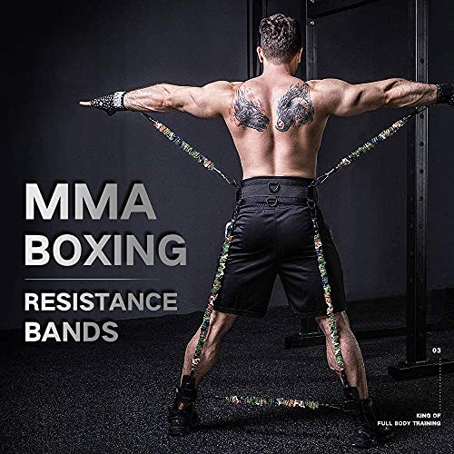 MMA Boxing Resistance Band Set Enhance Potere Esplosivo per l'allenamento della Forza per Muay Thai, Karate Combat, Fitness, Basket, Pallavolo, Calcio Uomo e Donna (300LB Camo Sand-Yellow)