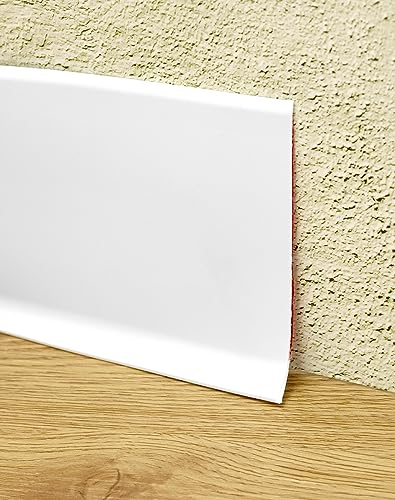 QWORK® 5m Battiscopa adesivo flessibile - Battiscopa pvc -10 cm x 12 mm - Stile minimalista - Bianco