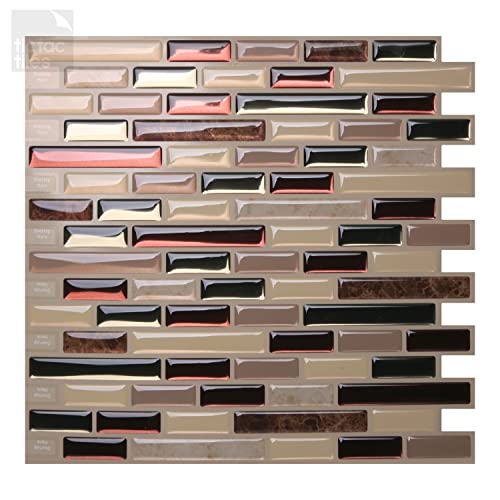 Tic Tac Tiles 25cm x 25cm 5 Pezzi 3D Piastrelle Mosaico Adesive Piastrelle Cucina, mattonelle adesive bagno- Mosaico Como Mare (Beige; Marmo marrone; Rosso; Verde)