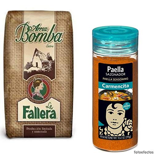 500 gr. Riso bomba La Fallera + Paellero Carmencita: Miscuglio di spezie con zafferano per Paella