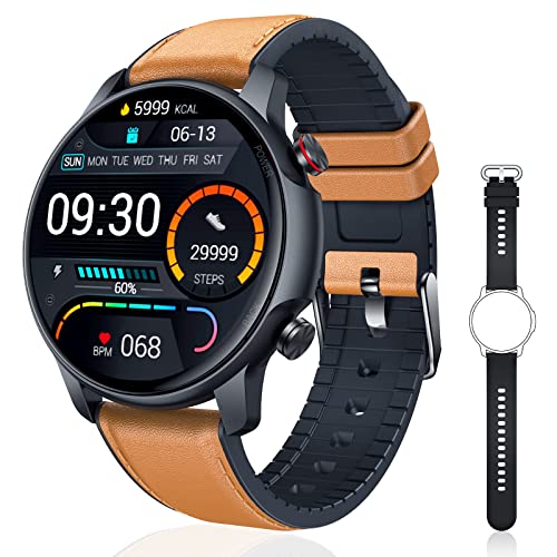 Smartwatch Uomo - Orologio Smartwatch con Contapassi Cardiofrequenzimetro da Polso Pressione Sanguigna Calorie Impermeabile Orologio Fitness Tracker per Android iPhone Marrone