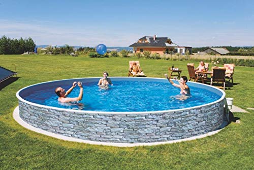 Poolprofi Azuro Stone - Piscina a Parete in Acciaio, Diametro 3,60 m x 1,20 m, Lagoon, 0,4 mm, per Piscine Rotonde, Senza Accessori, 360 x 120 cm