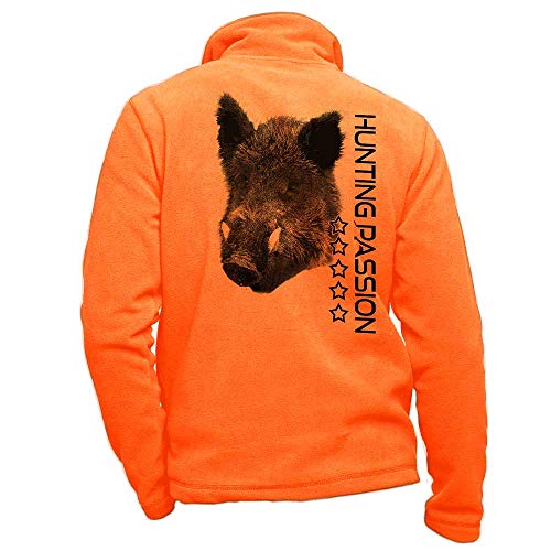 Pets-easy - Giacca in pile arancione personalizzata con Sanglier e Hunting Passion – Tuta da caccia, taglia 2XL
