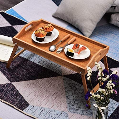 Tienda Eurasia® - Vassoio per letto in bambù, tavolino colazione con gambe pieghevoli, naturale, 50 x 30 x 24 cm