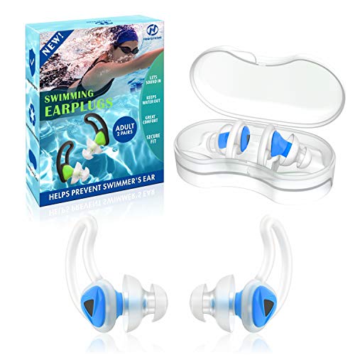[2 paia] Tappi per orecchie da nuoto, Hearprotek silicone riutilizzabile acqua tappi orecchie piscina-Impermeabili tappi per le orecchie per nuotare Bagno Doccia surf (Blu)