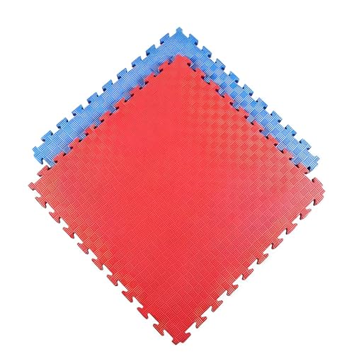DONATIF Tatami Palestra Tappeto Puzzle Spessore 3 cm, 1 Mattonella Tatami 100x100 cm, Pavimento Palestra in Eva, Pavimento Antitrauma (Rosso/Blu)