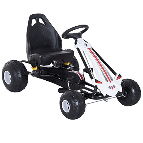 homcom Go-Kart a Pedali per Bambini con Freno e Frizione 101.5 × 65.5 × 59.5cm Bianco-Nero
