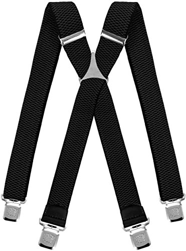Decalen Bretelle Uomo Donna Unisex larghe 4 centimetri forma a X regolabile ed elastico per i pantaloni molto forti Clip vari colori (Nero)