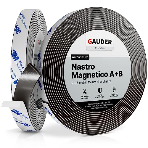 GAUDER Nastro Magnetico Autoadesivo A + B I Nastro Magnetico per Zanzariere e Tende | Nastro Magnetico Forte (5 m + 5 m)
