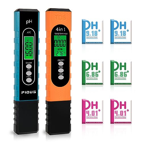 Pious Misuratore pH Piscina 4 in 1 con TDS EC Temperatura Tester Multifunzionale di Alta Precisione Calibrazione Automatica Compensazione Della Temperatura Phmetro Piscina Digitale