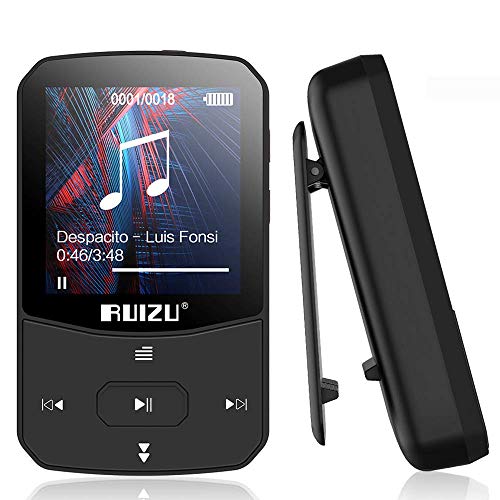 RUIZU Lettore MP3 Bluetooth 5.0 con cuffie Funzione radio sportiva Con clip posteriore sportiva Supporta la connessione alla riproduzione audio dell'auto