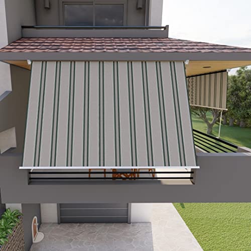 Mitepek Tenda da Sole a Caduta con Bracci per Balcone terrazzo Finestra 250cm Grigio Verde Golisa