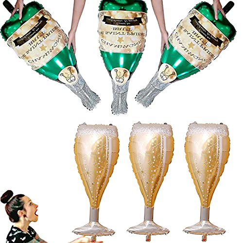 jiuzcare Palloncini Champagne 6 Pezzi Palloncini in Foil Bottiglia di ad elio Palloncino Nozze Deco Party Palloncini Compleanno Autosigillante Palloncino in alluminio Palloncini Vino