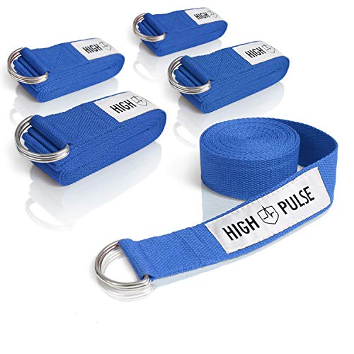 High Pulse® Cintura Yoga (300 x 3,8 cm) - Cinghia Yoga di Alta qualità con Fibbia di Chiusura Come Pratico ausilio per Yoga e Pilates - 100% Cotone (Blu Scuro)