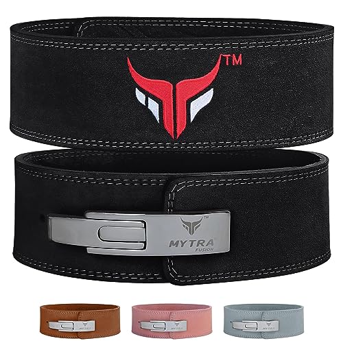 Mytra Fusion 4 inch Leather Power lifting and Weight Lifting Belt (Black, S)