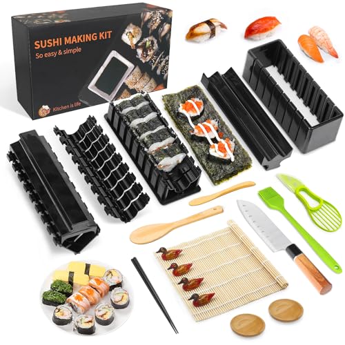 MLRYH Sushi Maker Kit, 20 Pezzi per Principianti con Tappetino Bacchette, Affettatrice per Avocado, Paletta, Spatola, Coltello, piatti, Spazzola.