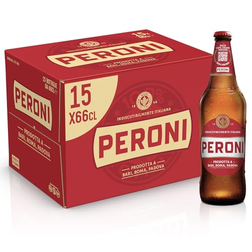 Peroni Birra Edizione Speciale, Cassa Birra con 15 Birre in Bottiglia da 66 cl, 9.90 L, Birra Lager con Malto 100% Italiano, Gusto Moderatamente Amaro, Gradazione Alcolica 4.7% Vol