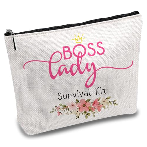CREATCABIN Boss Lady Kit di Sopravvivenza Borse per Trucco In Tela Borsa per Cosmetici Multiuso Custodia per Penne Termoadesiva Cerniera In Metallo Sublimazione Borse per Vuoti Borsa per 25x18cm