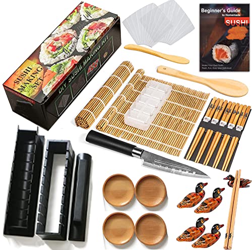 Befol Sushi Maker Kit, 24 Pezzi Sushi Maker Set per Principianti, 4 Stampi Sushi Making Kit Completo, Set Sushi Self Mat con Coltello Sushi Fai Da Te Stampi per Palline di Riso e Bacchette - Nero