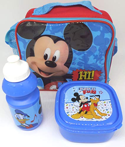 TDL Disney Mickey Mouse Set Regalo Borsa Termica + Bere Bottiglia + Sacco per Il Pranzo - Licenza Ufficiale - Lunch Bag + Sports Bottle + Sandwich Box - Gift Bundle