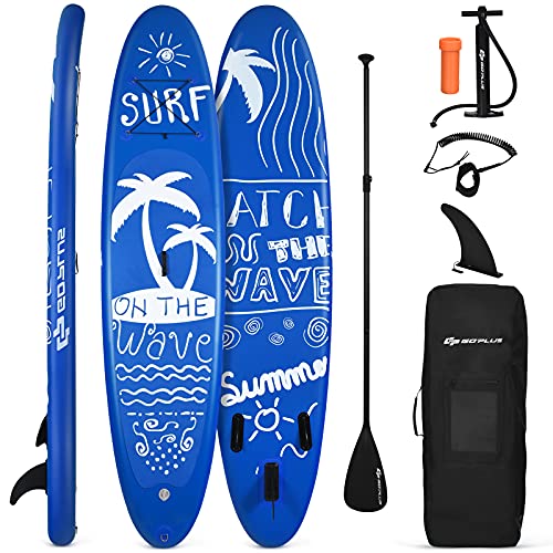 GOPLUS SUP Tavola da Surf Gonfiabile, Set Paddle Board per Adulti, Portata di 120/130/170kg, Remo Regolabile 160-210cm, 335/305/297x76x15 cm (Blu A, L)