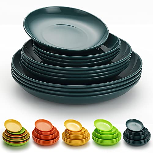 Evanda Set di 12 piatti in plastica, infrangibili, riutilizzabili, per tutti gli usi e tutte le età, adatti al microonde, senza BPA, lavabili in lavastoviglie