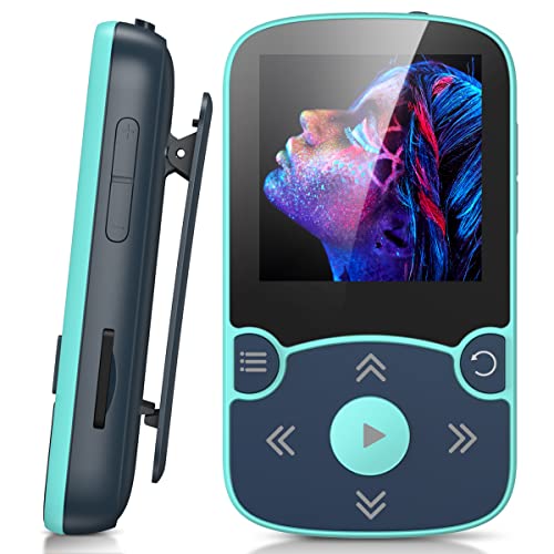 AGPTEK Lettore MP3 Bluetooth 5,0 con Clip, 32 GB Lettore Musicale Running, Mini MP3 Player Sportivo Portatile da 1,5', con Pulsante del Volume Indipendente, Slot TF Fino a 128 GB (Blu)