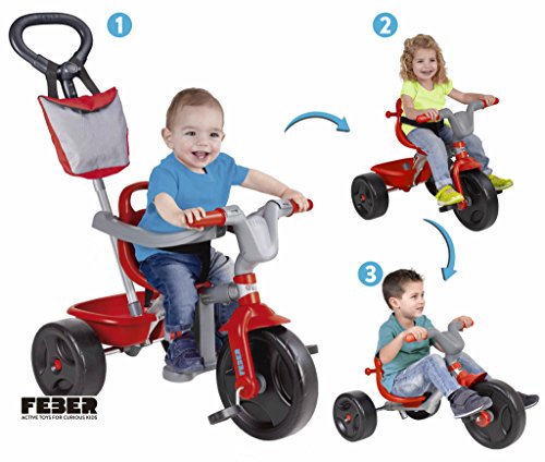 FEBER - Triciclo Evo Trike Plus Sport, 3 prodotti in uno, struttura metallica, barra di sicurezza per una maggiore comodità e sicurezza, per bambini/e dai 12 mesi, Multicolore, 800010946
