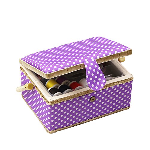 D & D Sewing box basket organizer con accessori, famiglia Needlework box Basic kit da cucito per casa e viaggio kit da cucito, Gift medium Purple