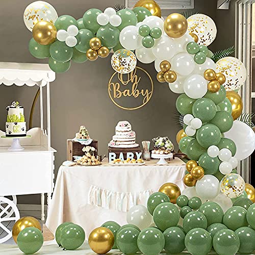 Kit di 137 coriandoli bianchi con palloncino verde oliva verde oro metallizzato, palloncini per matrimonio, baby shower, compleanno, addio al nubilato