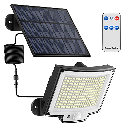 Luce Solare con Sensore di Movimento [228LED/3Modes] Luci Solari da Esterno con Telecomando, IP65 Impermeabile Lampade Solari con Estensore da 5M Giardino Garage [1 Pezzi ]