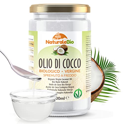 Olio di Cocco Biologico Vergine 1000 ml. Crudo e Spremuto a Freddo. Organico e Naturale. Bio Nativo e non Raffinato. Origine Sri Lanka. NATURALEBIO